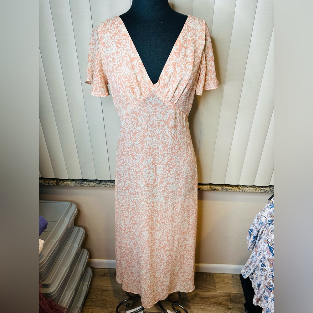 Vintage Bonnie Strauss Floral V-Neck Cape Sleeve Pink Maxi Dress Size Small